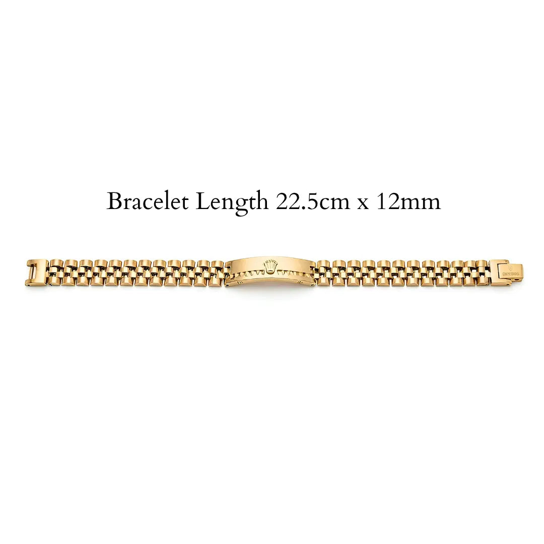 18K Gold Luxury Stainless Steel Watch-Link Bracelet – 12mm Wide Tarnish-Proof Iconic Wristwear for Men (21cm)